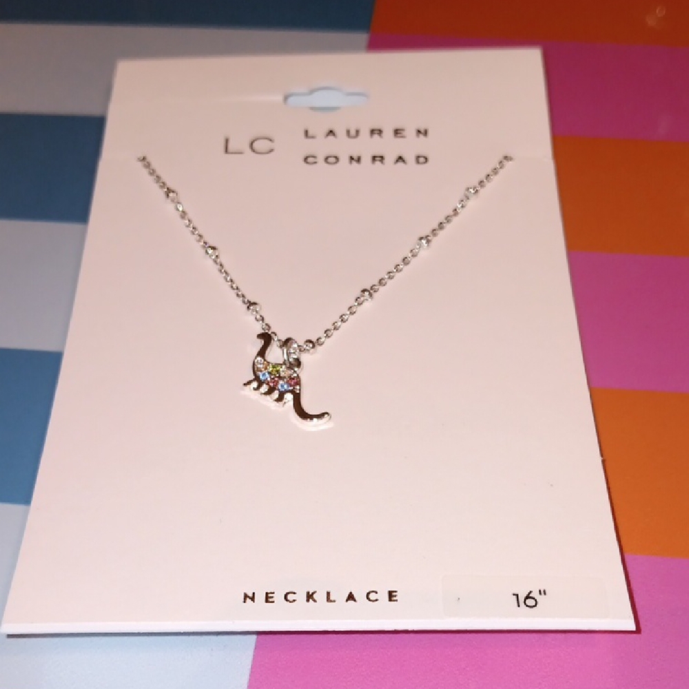 Lauren Conrad Silver Necklace with Colorful Dinosaur Pendant (A)